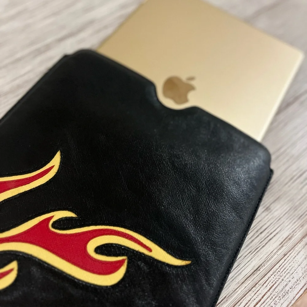 PRADA Red and Black Saffiano Leather iPad Sleeve with flame 🔥